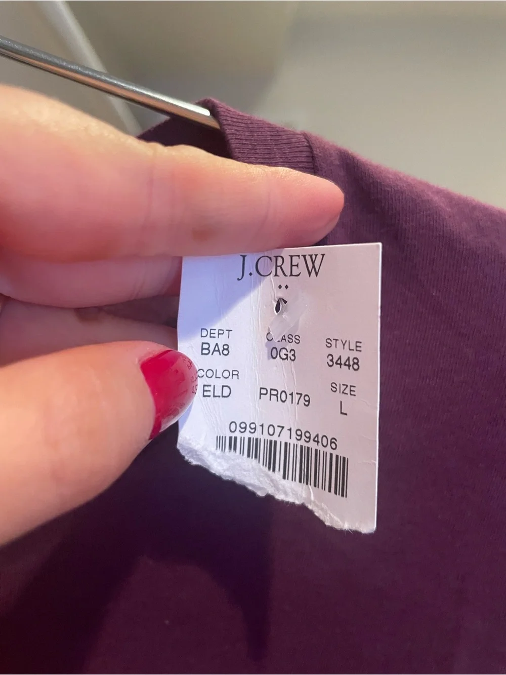 J. Crew Men's Long-Sleeve Crewneck Tee — Plum